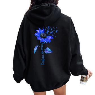 Sunflower Diabetes Awareness Support Blue Ribbon T1d Type 1 Women Oversized Hoodie Back Print - Thegiftio UK