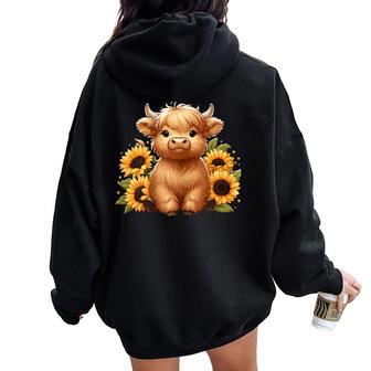 Sunflower Highland Cow Farm Women Oversized Hoodie Back Print - Thegiftio UK