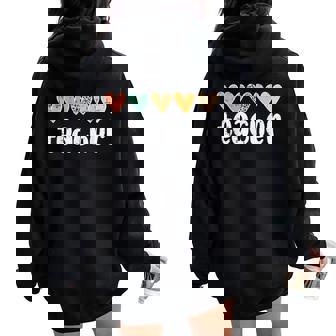 Teacher Hearts Leopard Love Appreciation Educator Women Women Oversized Hoodie Back Print - Thegiftio