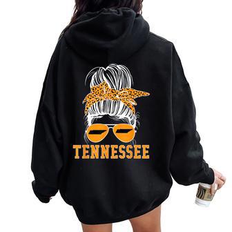 Tennessee Tn State Leopard Messy Bun Orange Text Women Oversized Hoodie Back Print - Thegiftio UK
