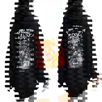 Thankful Grateful Blessed Highland Cow Fall Y'all Autumn Women Oversized Hoodie Back Print - Thegiftio UK