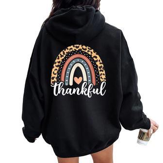 Thankful Thanksgiving Rainbow Leopard Print 2024 Girls Women Oversized Hoodie Back Print - Thegiftio UK
