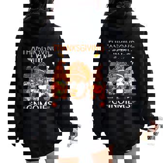 Thanksgiving Gnome Fall Leopard Turkey Girls Women Oversized Hoodie Back Print | Mazezy