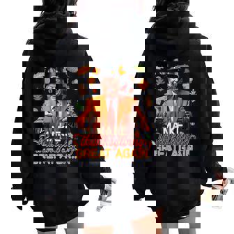 Make Thanksgiving Great Again Autumn Fall Leaves Trump Women Oversized Hoodie Back Print - Thegiftio UK
