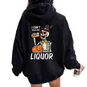 Thanksgiving Skeleton Cant Hold My Dad Women Women Oversized Hoodie Back Print - Thegiftio UK
