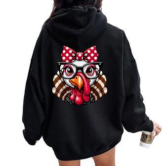 Thanksgiving Turkey Face Glasses Girls Women Oversized Hoodie Back Print - Thegiftio UK