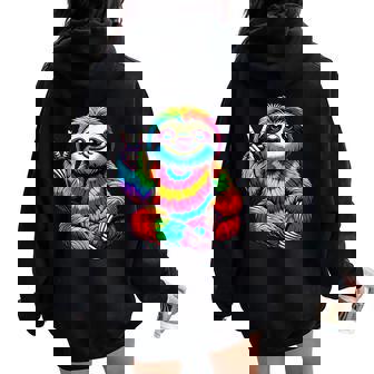Tie-Dye Sloth Peace Sign Hippie Women Oversized Hoodie Back Print - Thegiftio UK