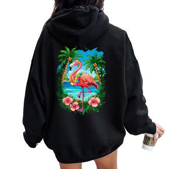 Tropical Flamingo Summer Vibes Beach For A Vacationer Women Oversized Hoodie Back Print - Monsterry AU