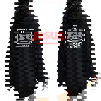 Try Jesus Not Me Christian Faith Hope Love Shine Red Women Oversized Hoodie Back Print - Monsterry