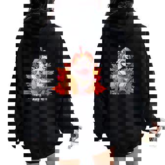 Turkey English Bulldog Fall Autumn Leaf Thanksgiving Women Oversized Hoodie Back Print | Seseable UK