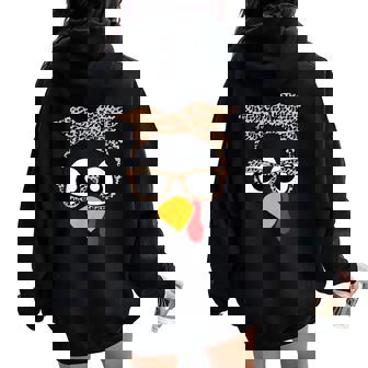 Turkey Face Leopard Headband Womens Thanksgiving Pilgrim Women Oversized Hoodie Back Print - Monsterry