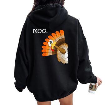 Turkey Moo Thanksgiving Women Oversized Hoodie Back Print - Thegiftio UK