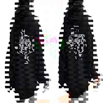 Tx Cactus Map Themed Vacation Travel Texas Home Women Oversized Hoodie Back Print - Monsterry