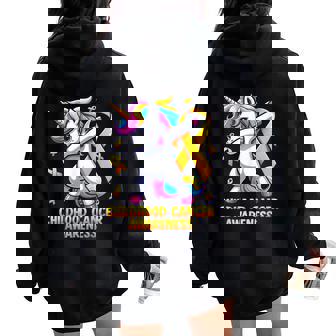 Unicorn Gold Ribbon Girls Childhood Cancer Awareness Women Oversized Hoodie Back Print - Thegiftio UK