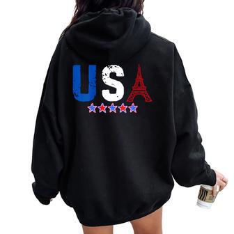 Usa Eiffel Tower Team Souvenir 2024 France Paris Holiday Women Oversized Hoodie Back Print - Thegiftio UK