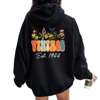 Vintage 1944 80Th Birthday Wildflower 80 Year Old For Women Women Oversized Hoodie Back Print - Thegiftio UK