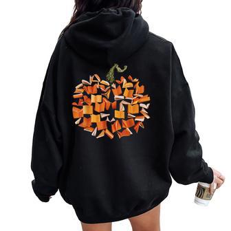 Vintage Book Pumpkin Autumn Fall Librarians Bookworm Teacher Women Oversized Hoodie Back Print - Thegiftio UK