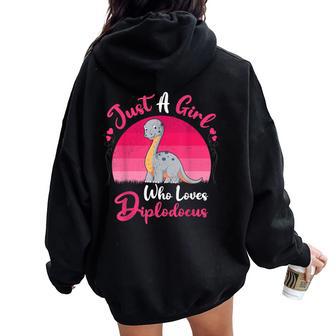 Vintage Dinosaur Lover Just A Girl Who Loves Diplodocus Women Oversized Hoodie Back Print - Thegiftio UK