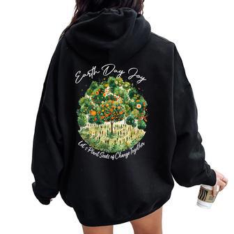 Vintage Earth Day Celebration Retro-Inspired Nature Art Women Oversized Hoodie Back Print - Monsterry