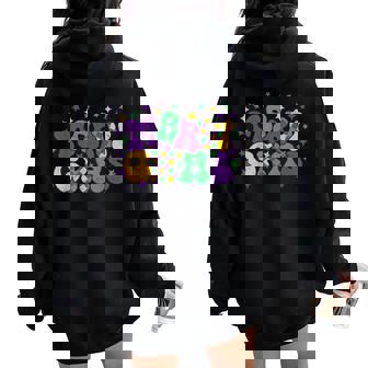 Vintage Masquerade Mardi Gras Groovy Beads Parade Costume Women Oversized Hoodie Back Print - Monsterry
