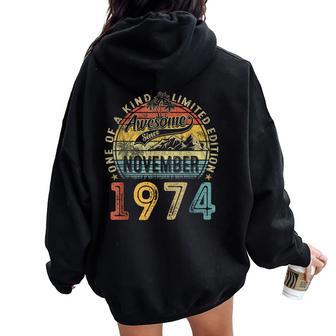 Vintage November 1974 50 Years Old 50Th Birthday Women Women Oversized Hoodie Back Print - Thegiftio UK
