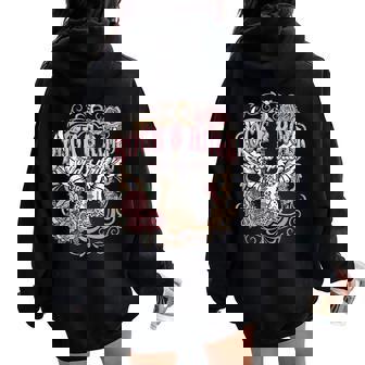 Vintage Rock N Roll Wild Spirit Lets Rock Guitar Floral Women Oversized Hoodie Back Print | Seseable UK