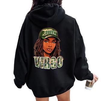 Virgo Queen Black Woman Locs Camo Hat Women Oversized Hoodie Back Print - Thegiftio UK