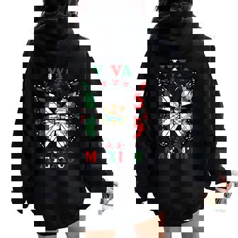Viva Mexico Mexican Independence Day Butterfly Flag Mexico Women Oversized Hoodie Back Print - Thegiftio