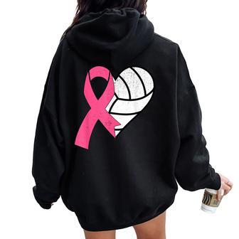 Volleyball Breast Cancer Awareness Month Pink Ribbon Women Women Oversized Hoodie Back Print - Thegiftio UK