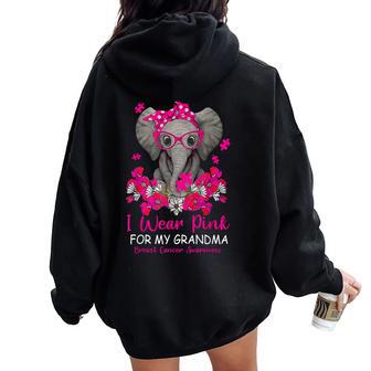 I Wear Pink For My Grandma Elephant Breast Cancer Awareness Women Oversized Hoodie Back Print - Monsterry