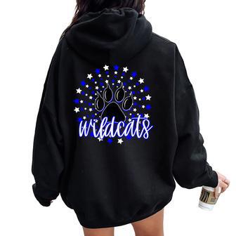Wildcats School Spirit Blue Wildcat Pride Elementary Teacher Women Oversized Hoodie Back Print - Thegiftio UK