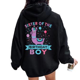 Youth Sister Of The Birthday Boy Llama Family Party Decorations Women Oversized Hoodie Back Print - Thegiftio UK