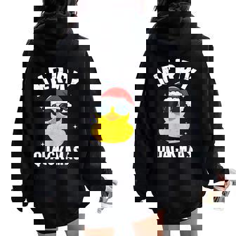 Christmas Duck Lover Merry Quackmas Duck Santa Hat Women Oversized Hoodie Back Print - Thegiftio UK
