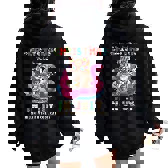 Christmas In July Chillin Cats Flamingo Float Meowy Xmas Women Oversized Hoodie Back Print - Monsterry