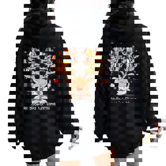 Christmas Reindeer Books All Booked For Christmas Teacher Women Oversized Hoodie Back Print | Seseable UK