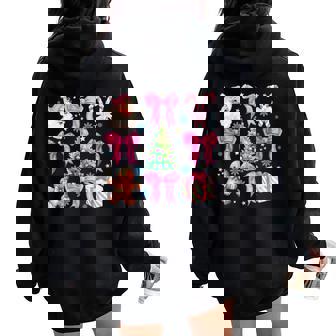 Coquette Bow Santa Claus Pink Merry Christmas Pajamas Women Oversized Hoodie Back Print - Thegiftio UK