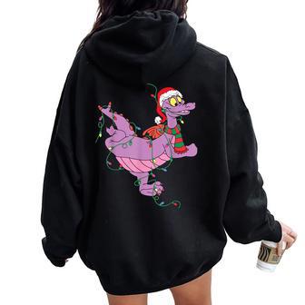 Cute Dragon Figment Lights Christmas Santa Animal Men Women Oversized Hoodie Back Print - Thegiftio UK
