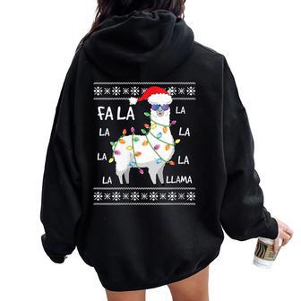 Fa La La Llama Christmas Tree Ugly Christmas Sweater Women Oversized Hoodie Back Print - Thegiftio UK
