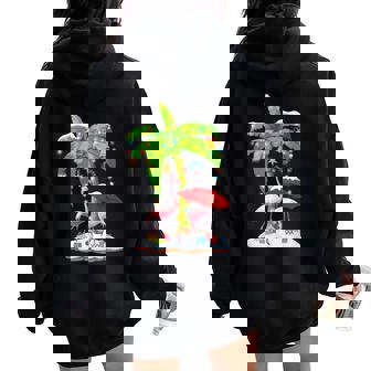 Flamingo Santa Hat Palm Tree Merry Christmas Lights Women Oversized Hoodie Back Print - Thegiftio UK