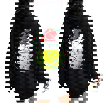 Christmas Tennis Ball Santa Hat Xmas Lights Womens Women Oversized Hoodie Back Print - Monsterry