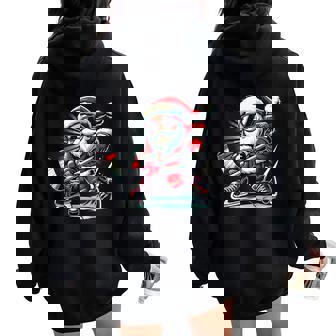 Santa Playing Ice Hockey Lovers Boys Girls Christmas Women Oversized Hoodie Back Print - Seseable