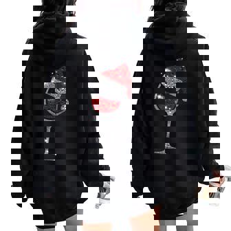 Glass Of Red Wine Santa Hat Christmas For Family Women Oversized Hoodie Back Print - Regaloses