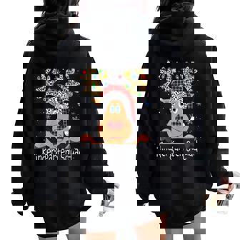 Kindergarten Squad Plaid Reindeer Santa Teacher Christmas Women Oversized Hoodie Back Print - Seseable