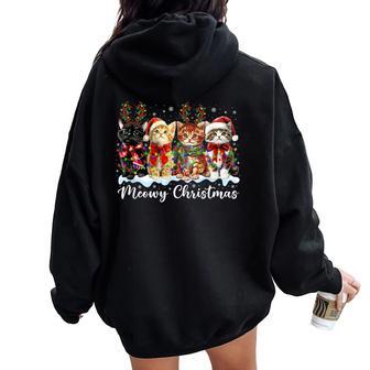 Meowy Catmas Cat Christmas Reindeer Xmas Family Women Women Oversized Hoodie Back Print - Thegiftio UK