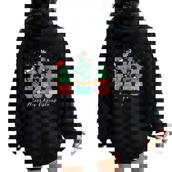 Merry Christmas Cactus Tree Lights Cactus Lover Xmas Women Oversized Hoodie Back Print | Mazezy