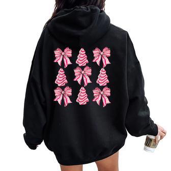 Pink Christmas Tree Cake Trendy Coquette Bow Christmas Women Women Oversized Hoodie Back Print - Thegiftio UK
