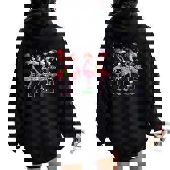 Pink Flamingo Santa Hat Christmas Tree Lights Flamingo Lover Women Oversized Hoodie Back Print - Thegiftio UK
