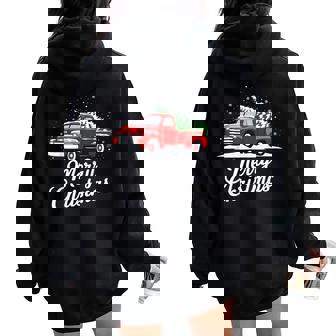 Red Truck Merry Chrirstmas Pajamas Xmas Family Women Oversized Hoodie Back Print - Thegiftio UK