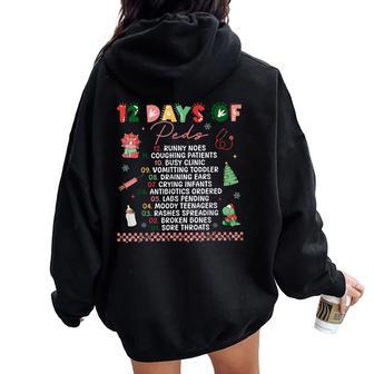 Retro Christmas Pediatric 12 Days Of Peds Nurse Nursing Women Oversized Hoodie Back Print - Thegiftio UK