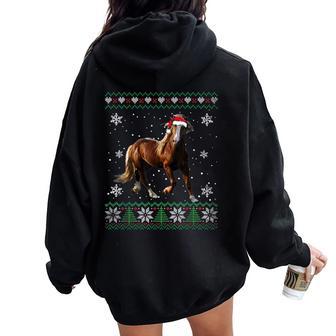 Santa Horse Ugly Sweater Animals Christmas Pajama Women Oversized Hoodie Back Print - Thegiftio UK